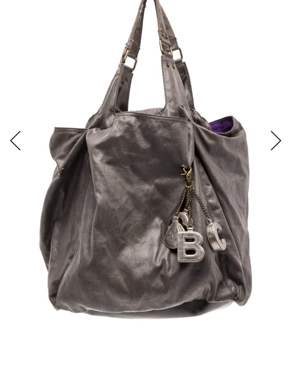See by Chloé Metallic Gray Leather Tote with Charm Letters